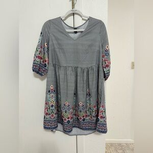 Emery Rose Striped Floral Baby Doll Mini Dress NWT Sz S